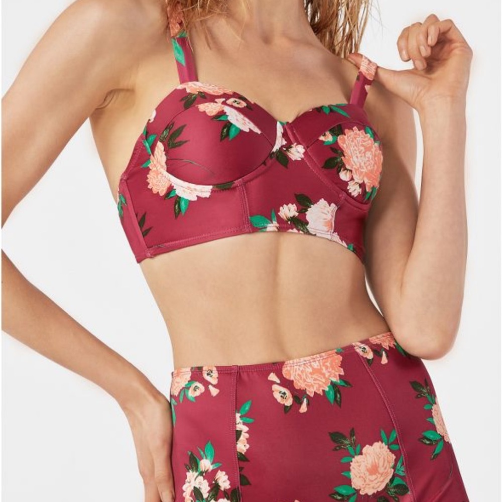 Retro Burgundy Floral Bikini Set